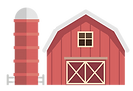 Illustration of a red barn representing the Friendly Farm play area.